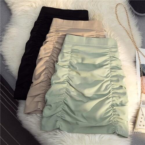 Green Pleated Skirt Women Solid Color 2021 Summer New High Waist Slimming A- Line All-Match Package Hips Mini Skirts Femme