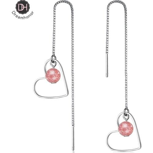 Dreamhonor 2021 Trend Fashion Heart Strawberry Quartz Dangle Earrings for Women 925 Sterling Silver Long Drop Earring Jewelry