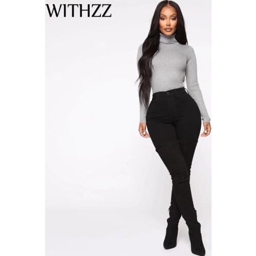 WITHZZ Spring Autumn Denim Pants Slim Stretch Pencil Pants High Waist Womens Jeans
