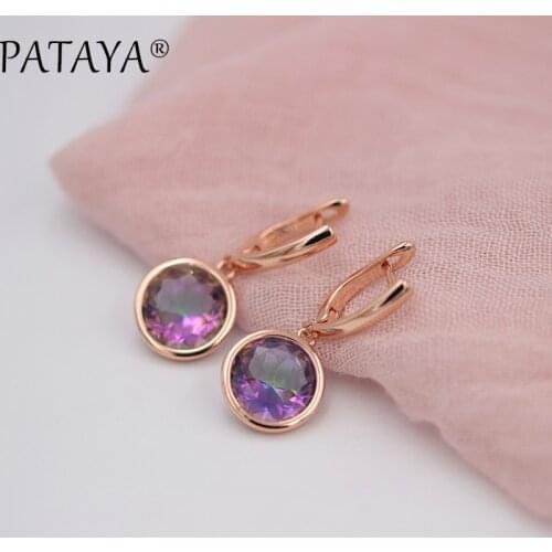 PATAYA New Multi-Colored Green Round Natural Zirconia Earrings 585 Rose Gold Dangle Earrings Women RU Hot Retro Luxury Jewelry