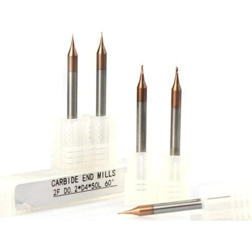 1pc 0.2-0.9mm 2 flute micro mill flat end 4mm tungsten carbide shank cnc router bit ticn coated mini milling cutter