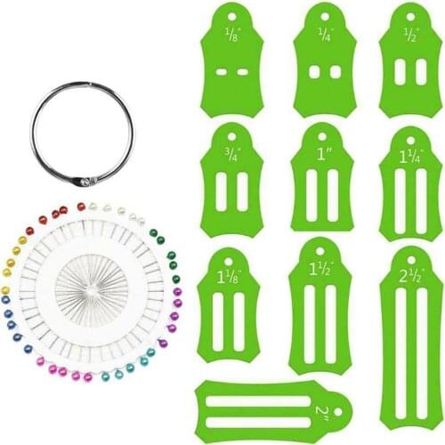 10PCS Multi-Sizes Folding Fabric And Biasing Strips Roll Tool Set With 40pcs Multi-Color Quilting Pins And Storage Chain Bias