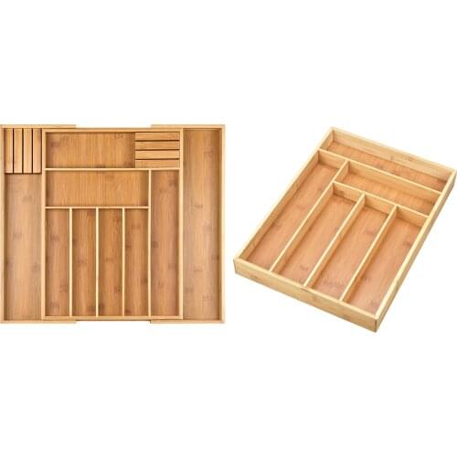 Bamboo Kitchen Utensil Drawer Organizer Expandable Adjustable Tray Desk Holder Dividers for Home Cutlery Knives Living Room