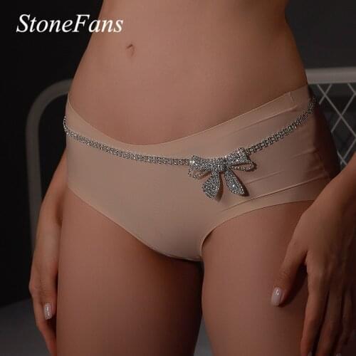 Stonefans Summer Full Rhinestone Bow Waist Chain Harness for Women Bohemian Sexy Crystal Belly Chain Body Jewelry Accessories