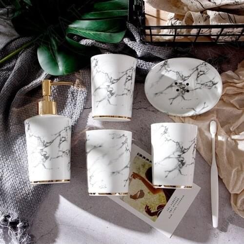 Marble Texture Resin Bathroom Decoration Accessories European Modern Creativity Golden Stroke Five Piece Set Shower Accessories