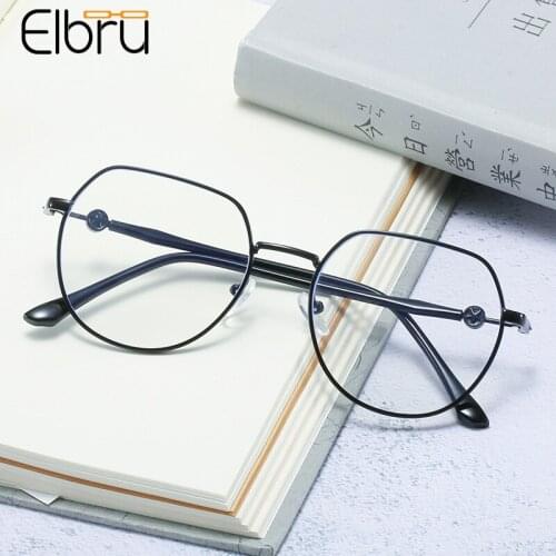 Elbru Fashion Anti Blue Light Myopic Glasses Ultralight Metal Frame Short-sighted Eyeglasses For Women Men Diopters -1.0 -4.0