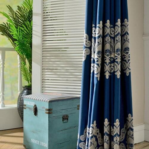 Cotton American Garden Curtains for Living Room Cortinas Embroidered Roman Blinds Damask Drapes Window Vorhang for Bedroom Blue