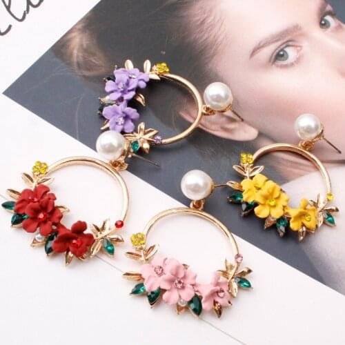 Personality Earring for Women Literary Flower Alloy Sweet Pearl Earrings Jewelry 2021