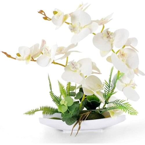 Orchid Bonsai Artificial Flowers with Imitation Porcelain Flower Pots Phalaenopsis Fake Flowers Arrangements for Home Decoration