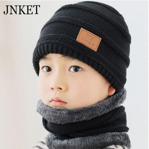 JNKET Neck Warmer Knitted Hat Sets Child Beanies Hat Winter Hats Fleece Lining Skullcap Scarf Elastic Knitted Cap Gorras Bonnet