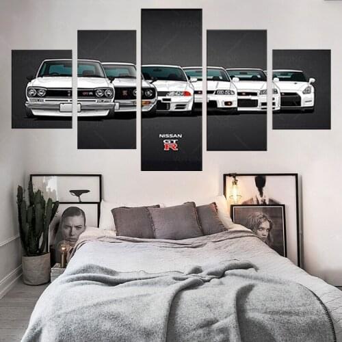 Hd print 5 Pieces Canvas Painting Nissan Skyline GTR Car Poster Painting Wall Art Home Living Room Decor with framed