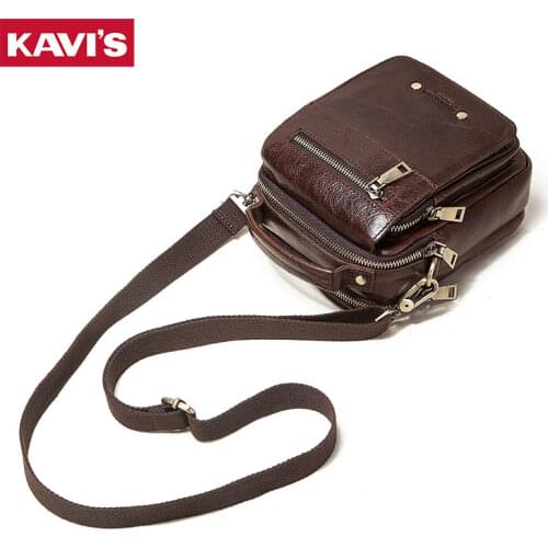 KAVIS Mens Crossbody Bag Men Shoulder Bags Zippers Handbags Capacity Genuine Leather Bag For Male Messenger Tote Bags New