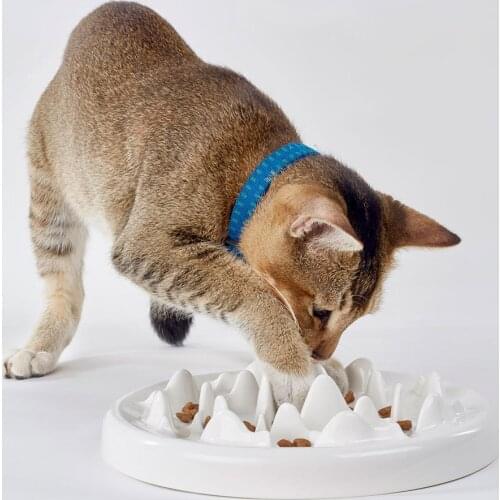 Slow Food Ceramic Cat Bowl Non-Slip Dog Single Bowl Food Bowl Anti-Choking Slow Food Device Cat Slow Food Bowl Pet Supplies