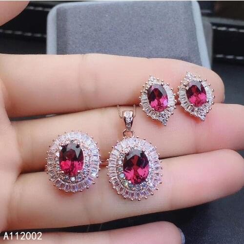 KJJEAXCMY fine jewelry natural garnet 925 sterling silver women pendant necklace ring earrings set support test popular lovely