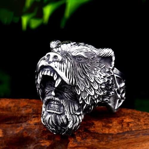 Vintage Viking Hunter Titanium Steel Skull Biker Gothic Punk 316L Stainless Ring For Men Retro Male Design Round Bands Rings