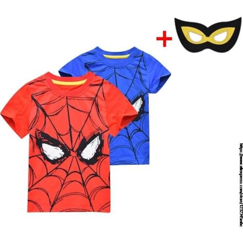 Disney Summer new childrens short-sleeved SpiderMan T-shirt + Eye Mask childrens cotton top kids clothes 2 to 8 teenage