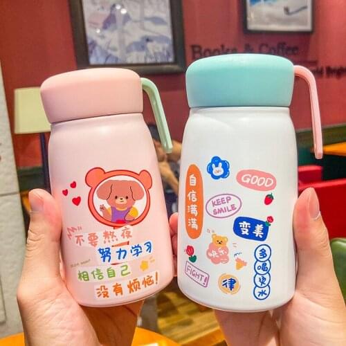 Small Cute Student Water Cup Leakproof Cartoon Child Thermos Cup Portable Anti-Fall Stainless Steel Water Bottle Christmas Gifts