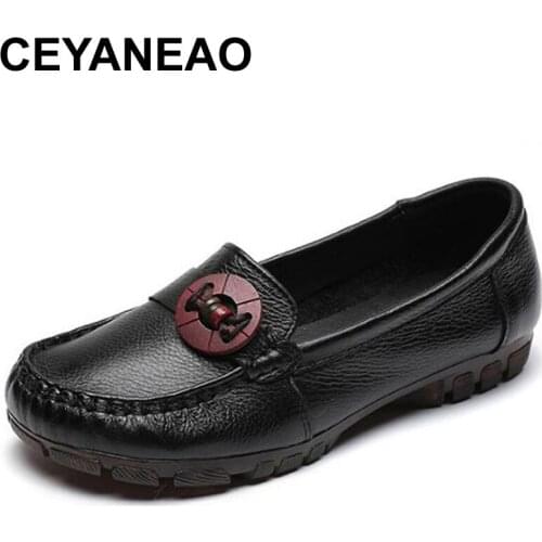 CEYANEAO High Quality Flats Women Genuine Leather Flats Handmade Comfort Moccasins Leisure Womens Shoes