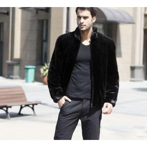 Stand collar Faux mink fur coat mens leather jacket men warm overcoat Villus autumn winter thermal Single-breasted outerwear