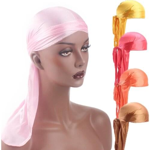 Mens Silky Durags Bandanas Turban hat Wigs Doo Men Satin Durag Biker Headwear Extra Long Tail Pirate Hat Mens Hair Accessories