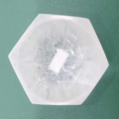 Natural Crystal Quartz Selenite Hexagon Shape Bowl Energy Reiki Stone Home Aquarium Decoration Accessories Gemstone