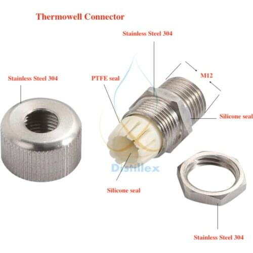 Thermowell connector for sensors diameter 4-10mm , Stainless Steel 304, Silicone Seal