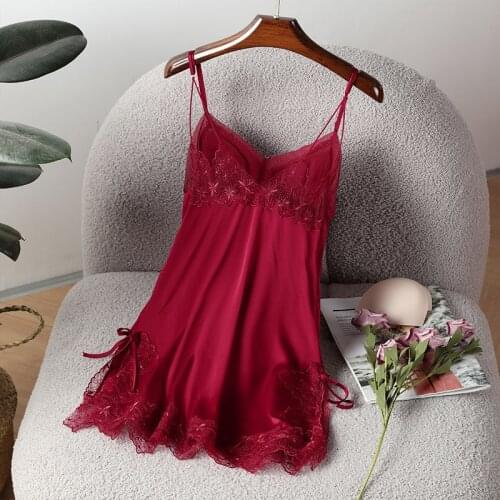 Sleeveless Nightdress Women Sexy Lace Sleewpear Summer Faux Silk Suspender Nightgown Silky Soft Satin Home Clothes Bathrobe