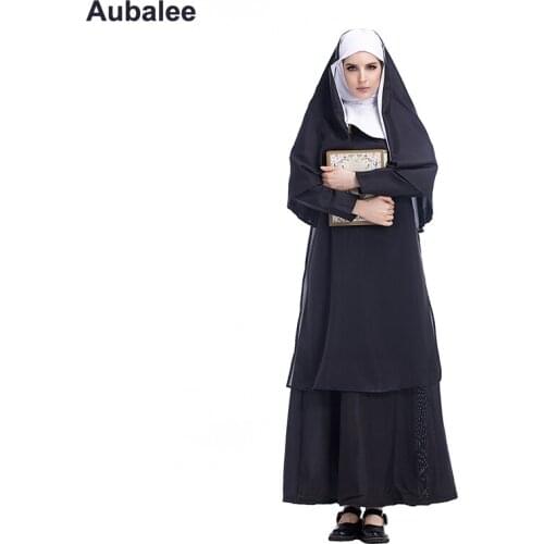 New Virgin Mary Nuns Costumes Sexy Women Long Black Hood Nuns Costume Arabic Religion Monk Vampire Witch Cosplay Party Halloween