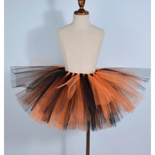 Orange And Black Fluffy Tutu Skirt Girls Halloween Costume Toddler Tutus Newborn Photo Props Kids Dance Performance Tulle Skirt