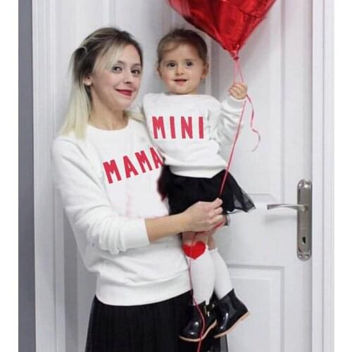 Autumn Winter White MA MA MiNi Women Girl Hoodies Family Matching Outfits Clothes Mother And Daughter Same Sweatshirt Mommy Me