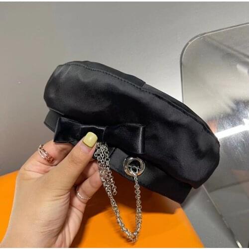 202108-wei autumn fashion chain punk style satin street show bowknot beret hat men women Leisure painter hat