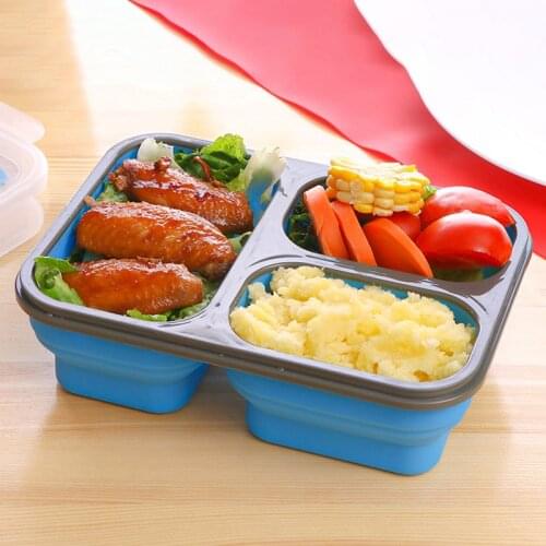 Silicone Lunch Box Folding Fruit Salad Bento Box Microwavable Portable Outdoor Picnic Food Container For Kids Adult Lunchbox