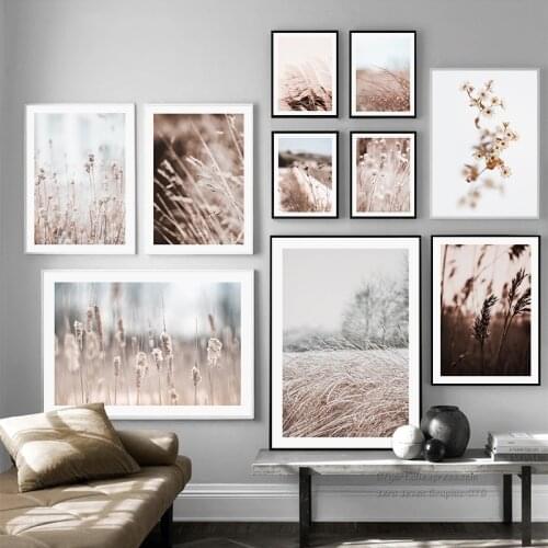 Retro Plants Autumn Dried Flowers Natural Pampas Grass Decorative Canvas Painting Wall Picture Print Poster Living Room Decor