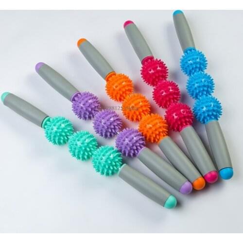 Exercise bar elastic hedgehog muscles relax massage stick fascia roller ball yoga massage stick