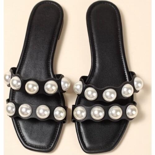 European and American Fashion New Style Slippers Big Pearl Slippers Women Loafer plus Size