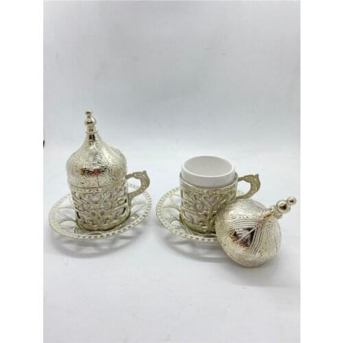 Turkish Arab Ottoman Motif Metal Decorative Coffee cup 2 Piece Nostalgic Original Regional Traditional
