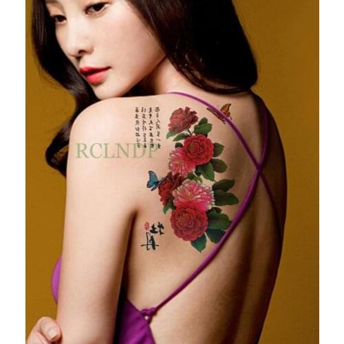Waterproof Temporary Tattoo Stickers peony butterfly big Fake Tatto Flash Tatoo Body art Back Leg Arm belly for Women Men girl
