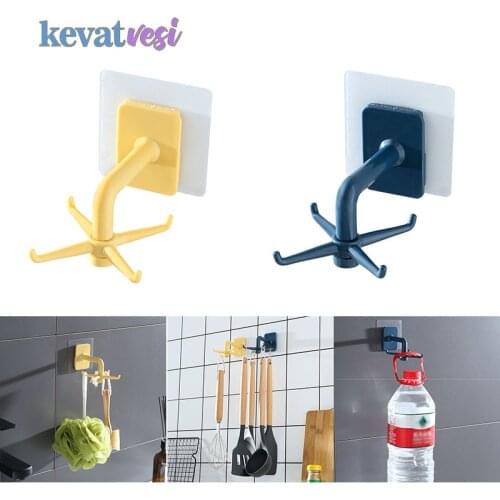 Rotating Wall Hook Hanging Kitchen Storage Rack Spatula Spoon Holder Bathroom Towel Rack Key Clothes Hanger Kitchen Organizer