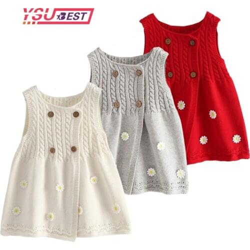 1-6Yrs Baby Girls Knitted Dress for Childrens Kids Vest Sweater Cardigan Clothes Elegant Princess Dresses Kids Flowers Clothes