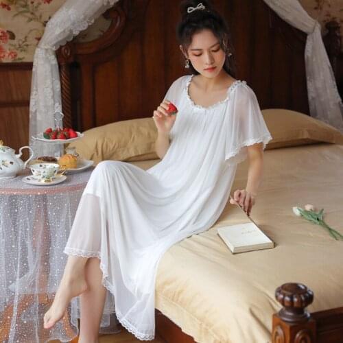 Wasteheart New Women Homewear White Blue Sexy Sleepwear Nightdress Lace Mesh Nightwear Nightgown Sleepwear Luxury Homewear