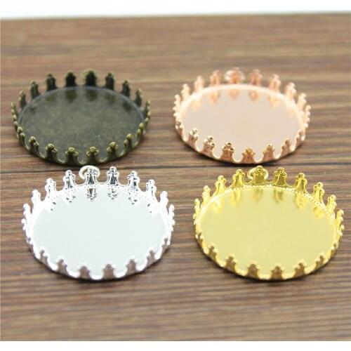 10pcs 6 Colors Fit 15/20/25mm Glass Cabochon Crown Edge Cameo Base Setting, DIY Pendant Tray Blank