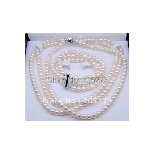 Pearl Jewelry AA8-9MM White Cultured Freshwater Pearl Necklace Bracelet Jewelry Set Wholesale Girls Womens Style Free Shipping