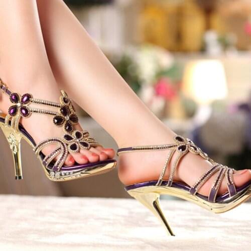 Spring Summer Rhinestone Ankle Strap Formal Dress Shoes Women High Heel Sexy Open Toe Wedding Shoes 4 Inches Platform Sandals