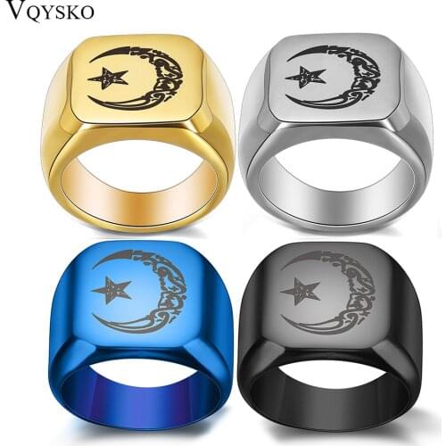 Moon and Star Pattern Engraved Costume Jewelry Rings For Women Stainless Steel Square Women Accessories Ring For Gift Design