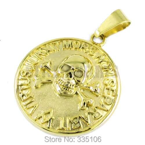 Gold Masonic Skull Pendant Stainless Steel Jewelry Freemasonry Motor Biker Mason Mens Pendant SWP0320GA