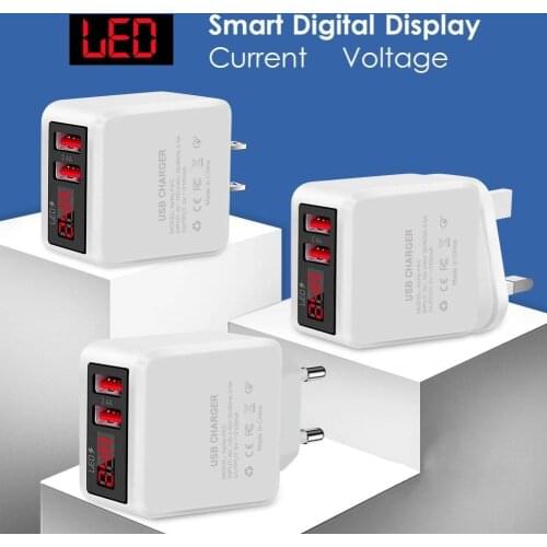 2 USB Ports 2.4A Digital Display Fast Charging Quick Charger Adapter for Phone