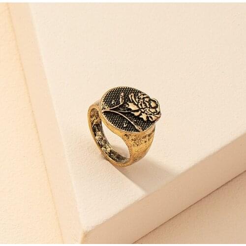 2021 Ins Charming Flower Antique Gold Minimalism Knuckle Finger Piercing Rings Vintage Korean Fashion Women Party Jewelry