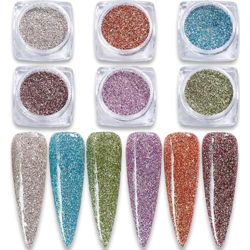 6 Colors Super Shiny Holographic Nail Pigment Dipping Powder Nails Glitter Powder Dust For Nail Art Decorations