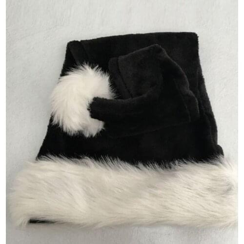 75cm Adult Black Plush Long Christmas Hat Xmas Costume Pompom Santa Claus Cap