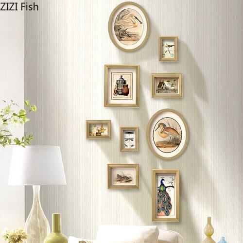 9 Pcs-set Animal Scenery Painting Photo Frame Hanging Wall Ornament Walls Combination Landscape American Mural Rustic Home Decor